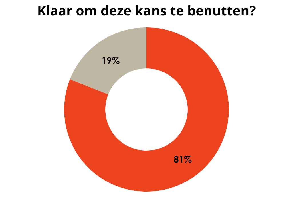 Circular chart with 81% in orange and 19% in beige, labeled in Dutch.