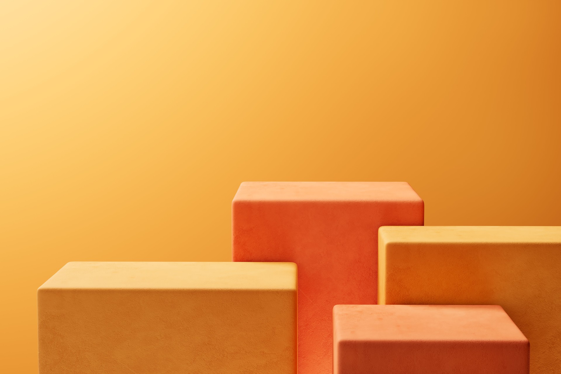Group of Concrete Cubic Podiums on Yellow Background. Perfect Platform for Showing your Products